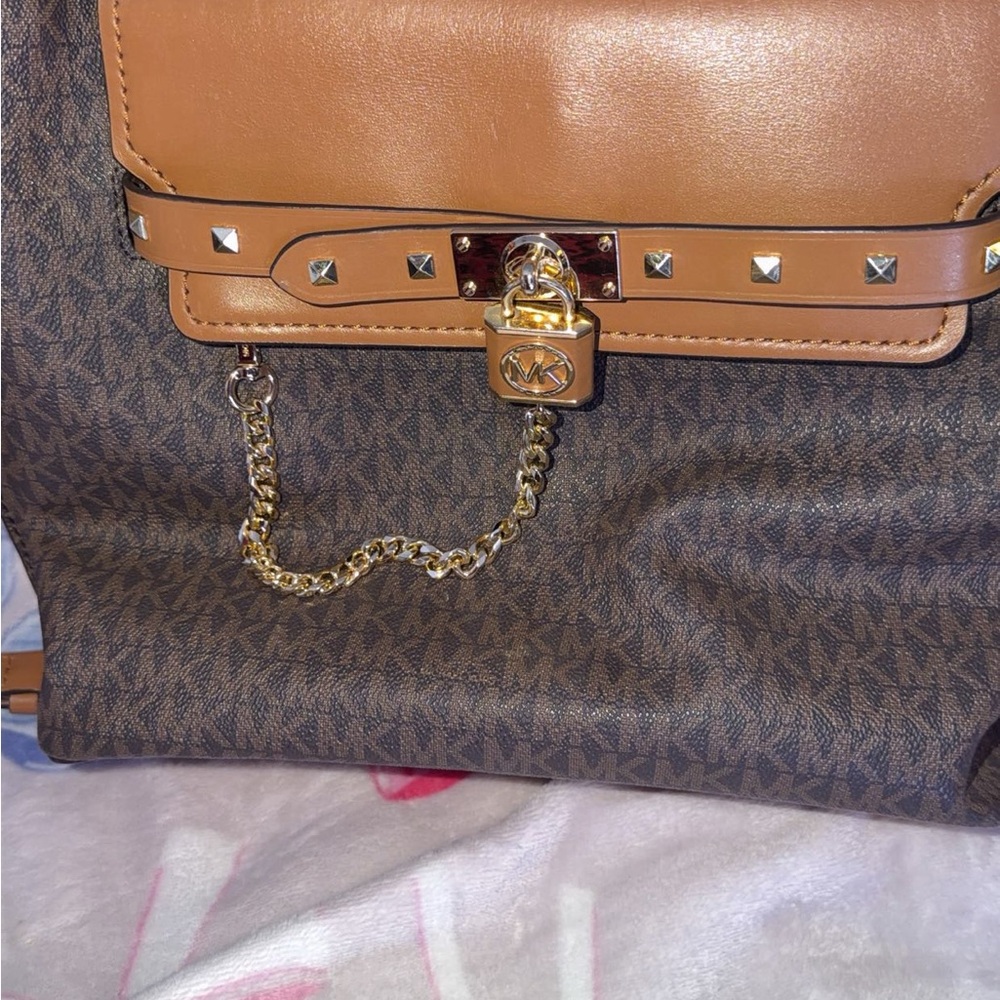 MICHAEL Michael Kors Brown and Tan Tote with Gold Accents